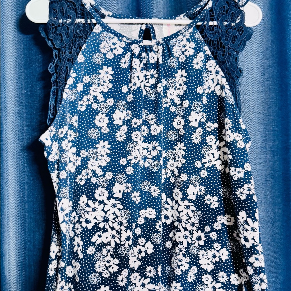 Navy Floral Lace Women's Tank Top